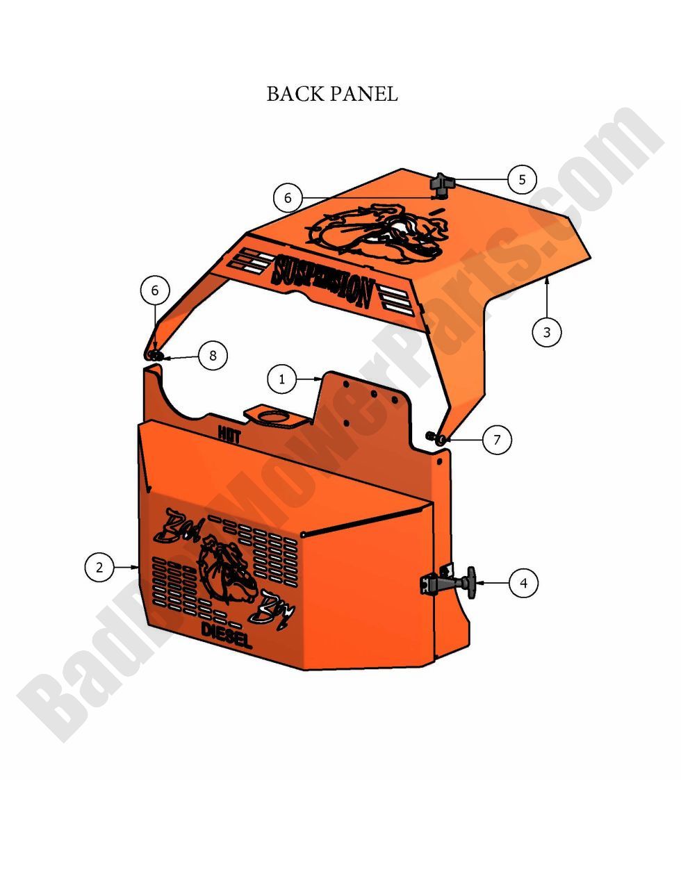 314 - Bad Boy Mower Parts Lookup > 2007 > Diesel > Back Panel
