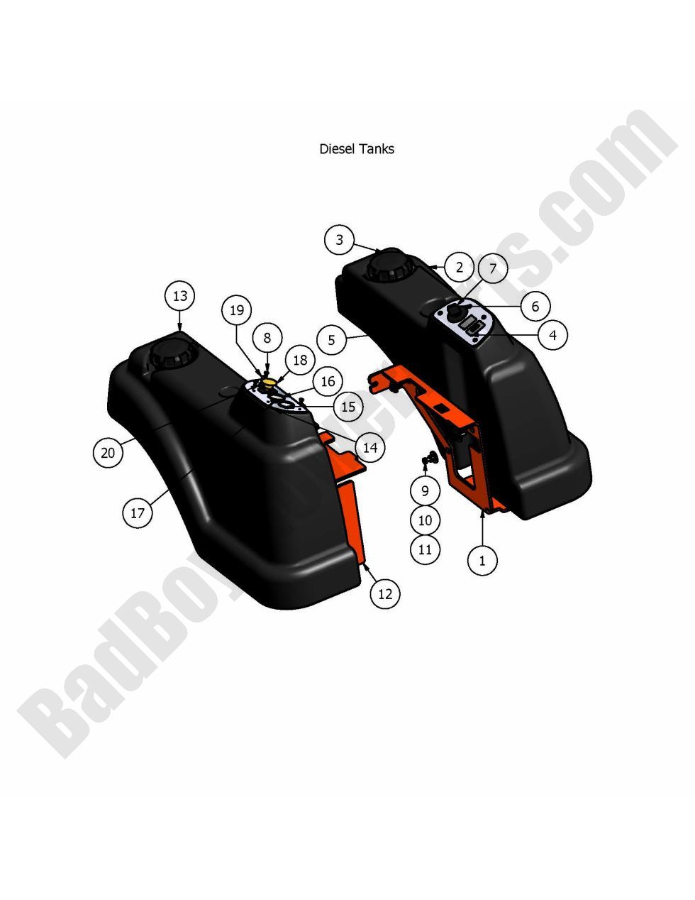 479 - Bad Boy Mower Parts Lookup > 2007 > Diesel > Fuel Tanks