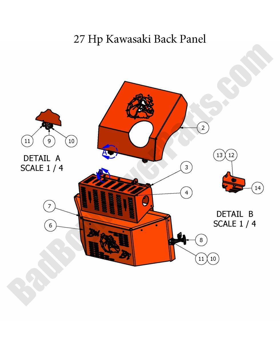 357 - Bad Boy Mower Parts Lookup > 2008 > AOS > 27Hp Kaw. Back Panel