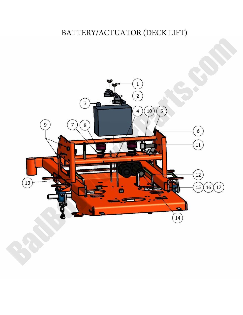 468 - Bad Boy Mower Parts Lookup > 2009 > ZT > Battery & Actuator