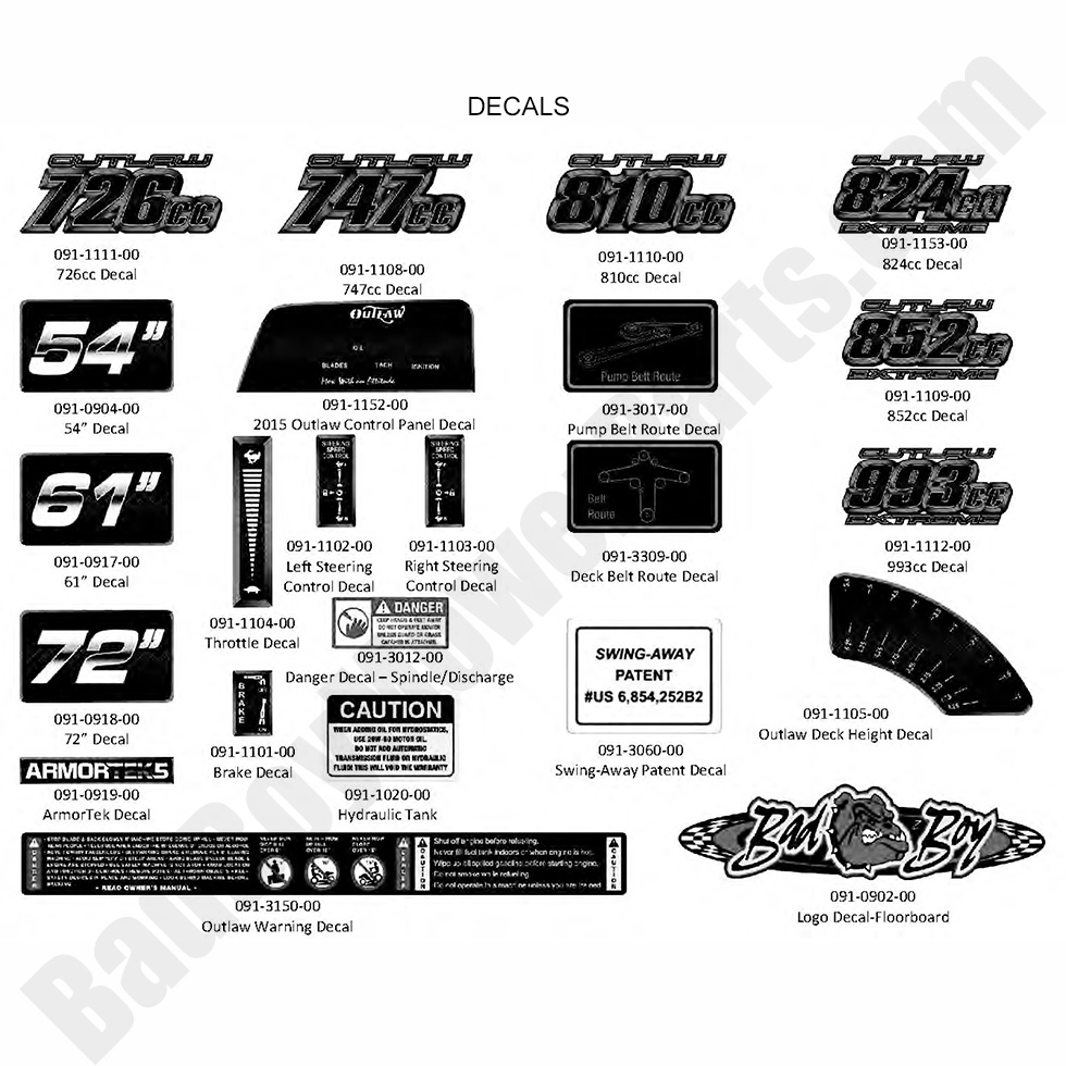 1618 - Bad Boy Mower Parts Lookup > 2017 > Outlaw & Outlaw Extreme > Decals