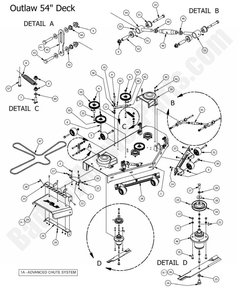 1230 - Bad Boy Mower Parts Lookup > 2015 > Outlaw & Outlaw Extreme > 54\" Deck Assembly