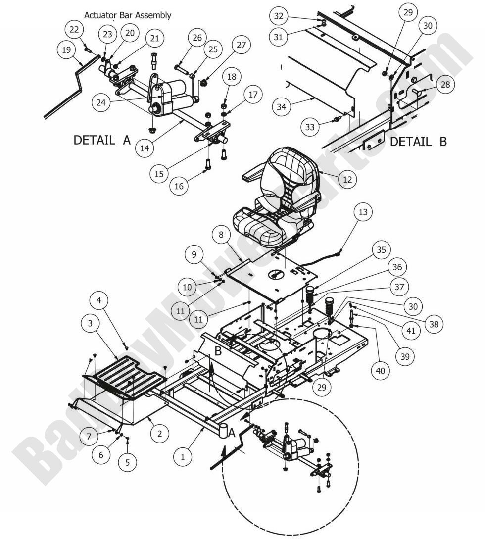 694 - Bad Boy Mower Parts Lookup > 2012 > CZT > Seat & Actuator Bar