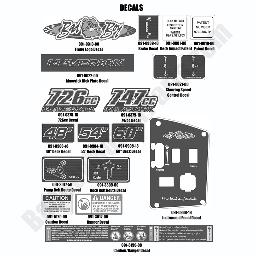 1744 - Bad Boy Mower Parts Lookup > 2018 > Maverick > Decals