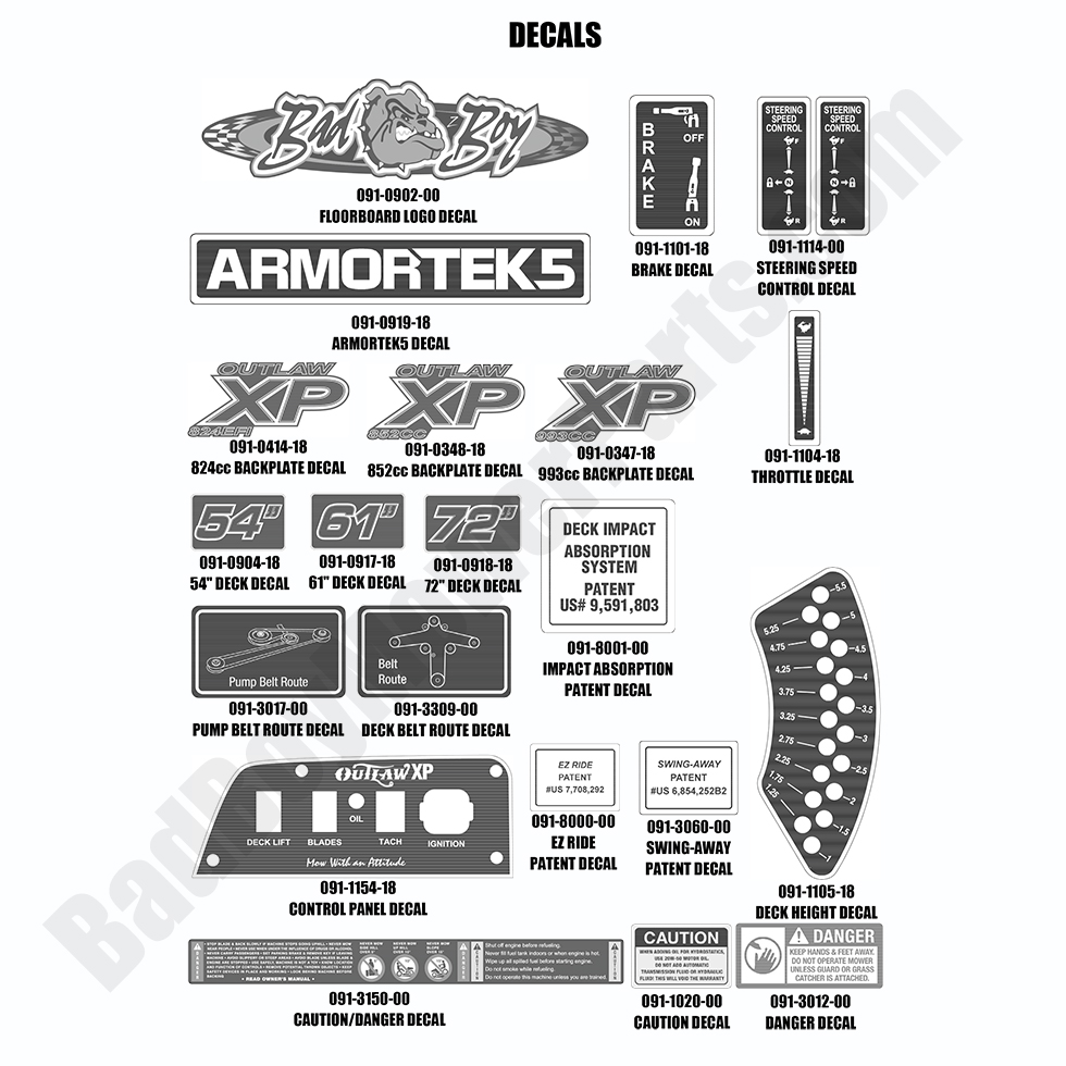 1802 - Bad Boy Mower Parts Lookup > 2018 > Outlaw XP > Decals