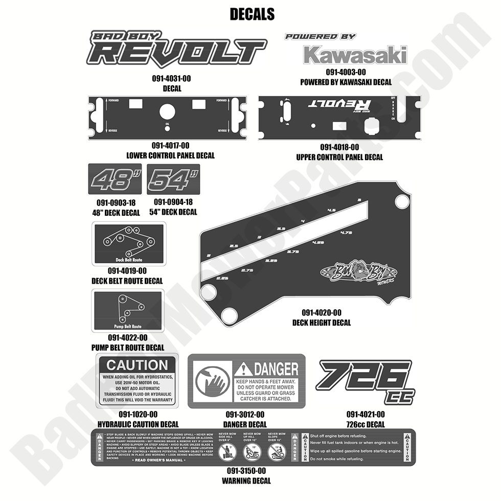 1990 - Bad Boy Mower Parts Lookup > 2019 > Revolt > Decals
