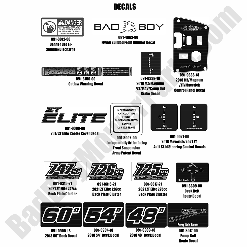 2509 - Bad Boy Mower Parts Lookup > 2021 > ZT Elite > Decals