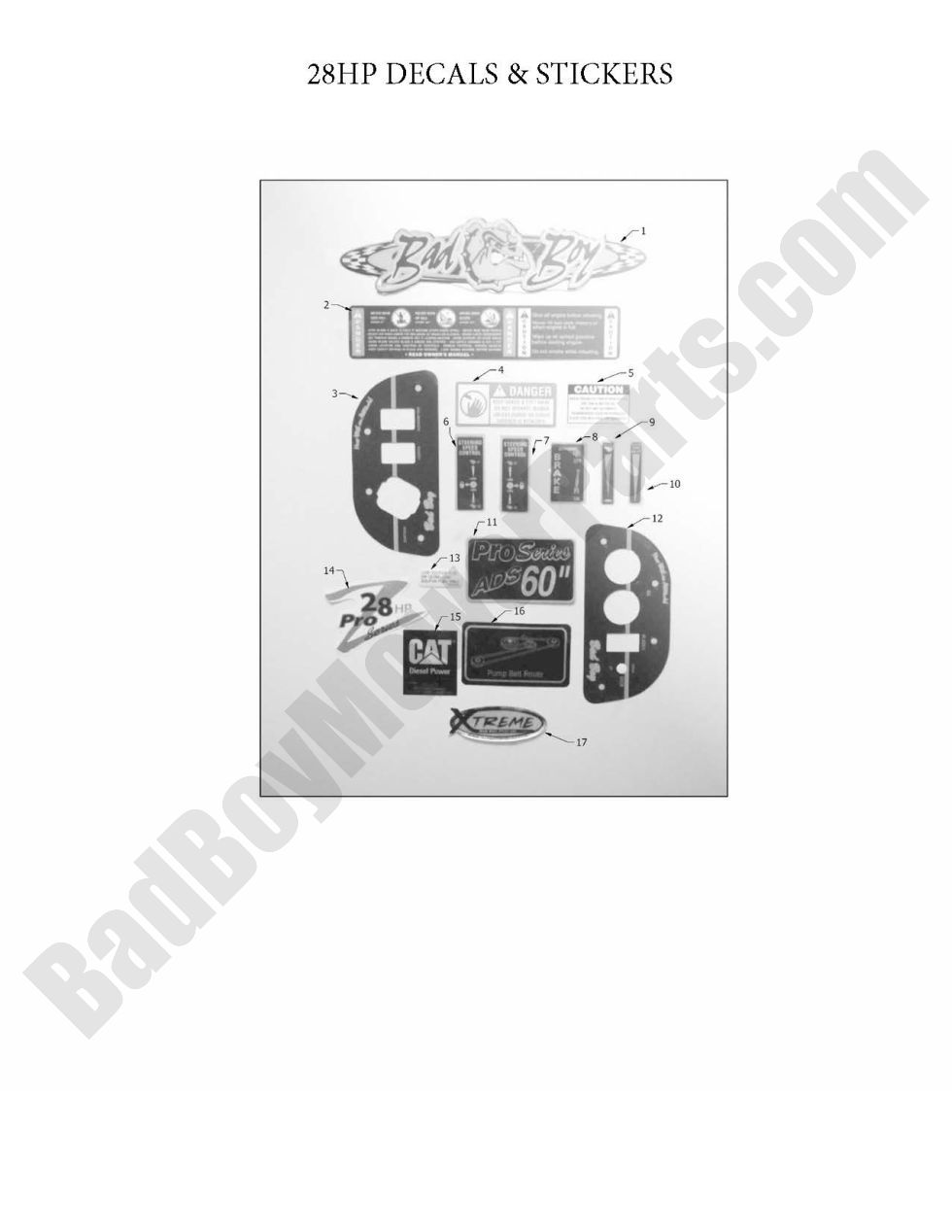 604 - Bad Boy Mower Parts Lookup > 2011 > Diesels > Decals (28Hp Models)
