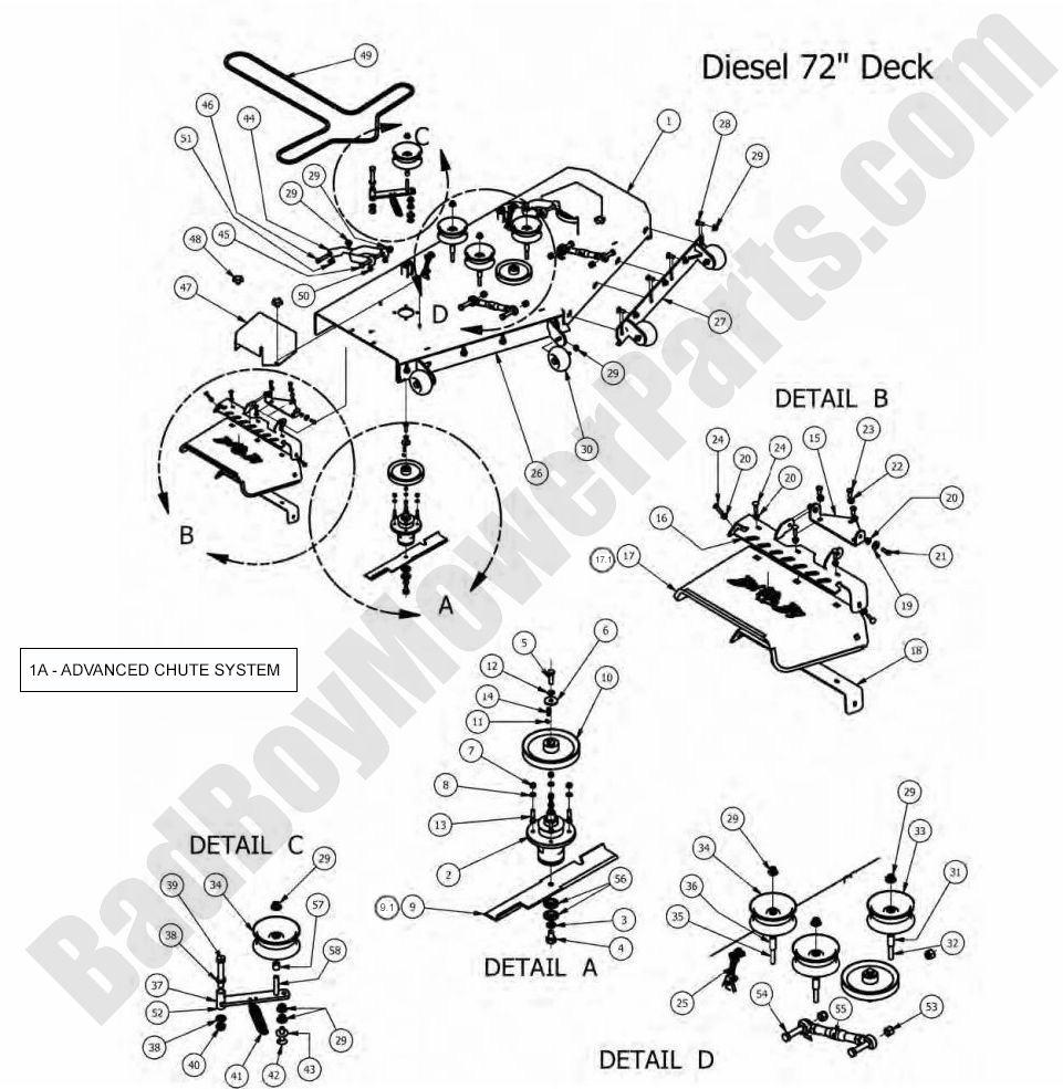 705 - Bad Boy Mower Parts Lookup > 2012 > Diesels > 72\" Deck Assembly