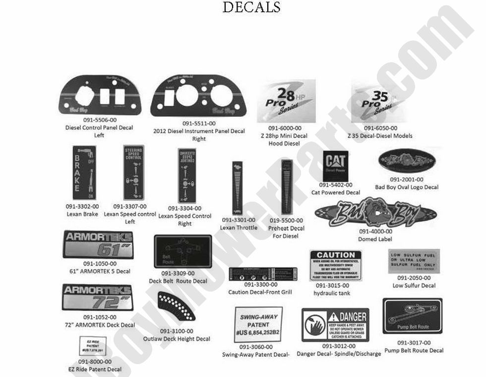 810 - Bad Boy Mower Parts Lookup > 2013 > Diesels > Decals
