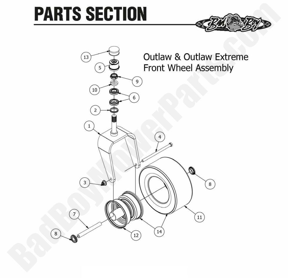 1217 - Bad Boy Mower Parts Lookup > 2015 > Outlaw & Outlaw Extreme > Front Wheel Assembly