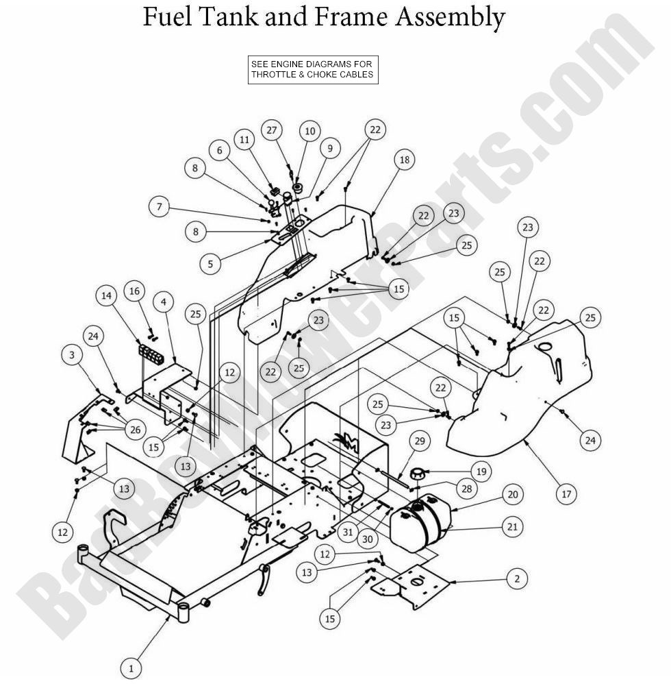 844 - Bad Boy Mower Parts Lookup > 2013 > MZ Magnum > Fuel Tank & Frame