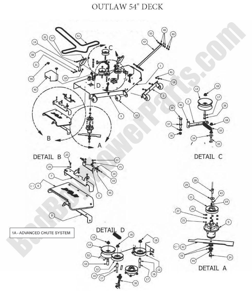 751 - Bad Boy Mower Parts Lookup > 2012 > Outlaw XP > 54\" Deck Assembly