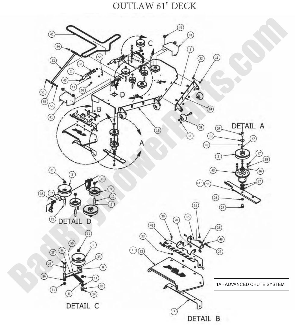 752 - Bad Boy Mower Parts Lookup > 2012 > Outlaw XP > 61\" Deck Assembly