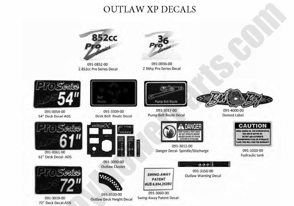 754 - Bad Boy Mower Parts Lookup > 2012 > Outlaw XP > Decals