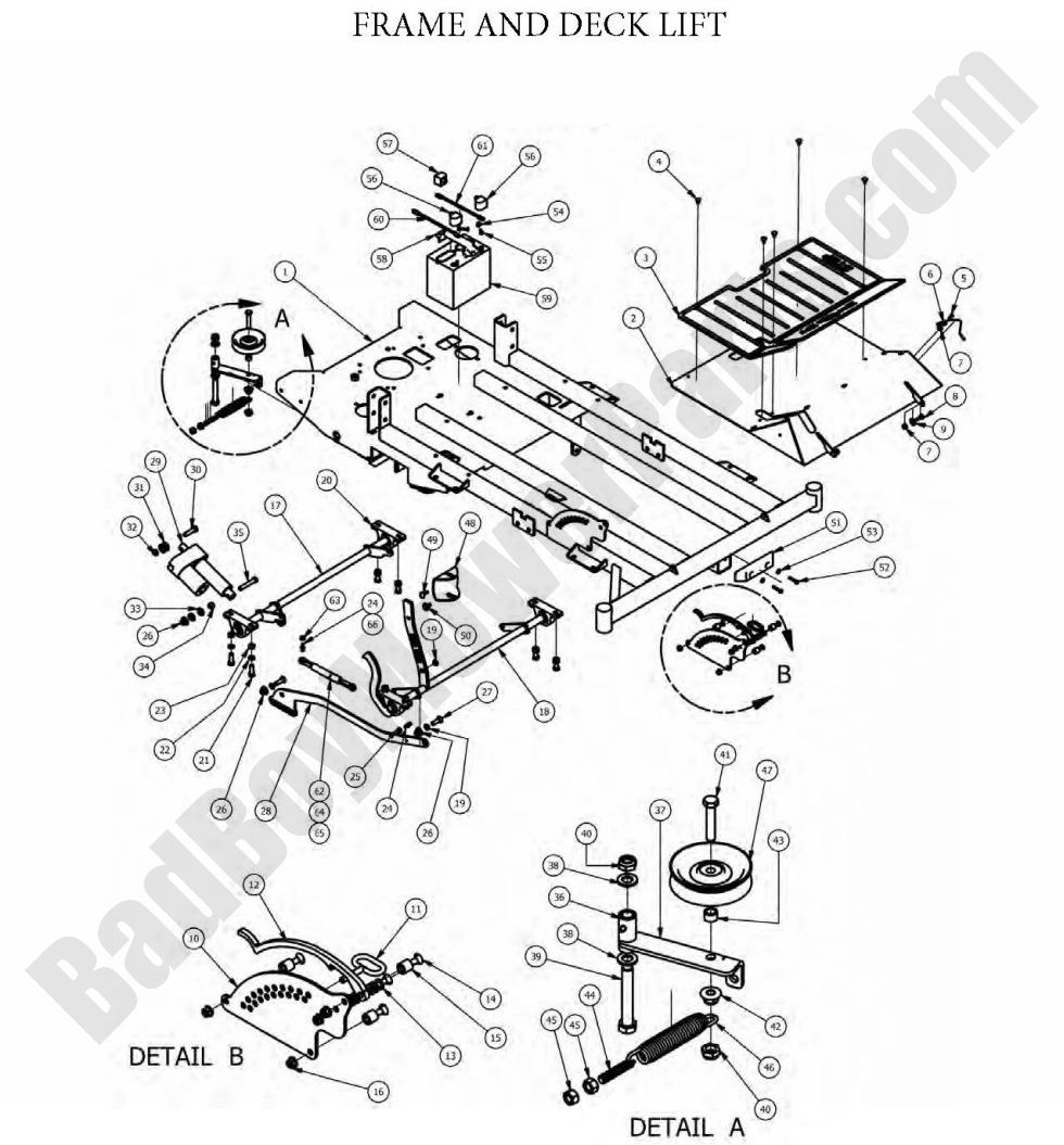 756 - Bad Boy Mower Parts Lookup > 2012 > Outlaw XP > Frame & Deck Lift
