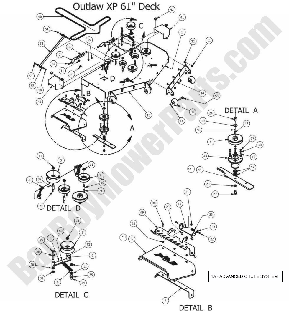 870 - Bad Boy Mower Parts Lookup > 2013 > Outlaw XP > 61\" Deck Assembly