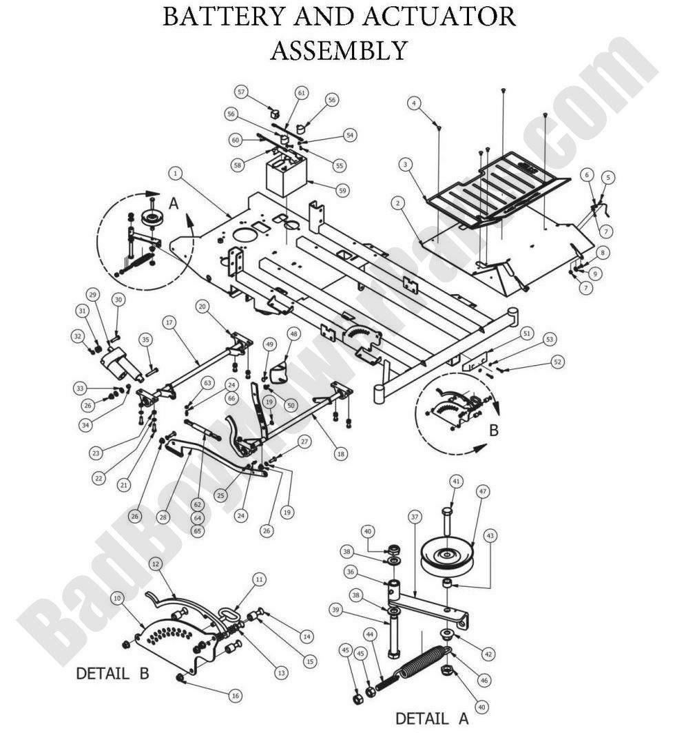 872 - Bad Boy Mower Parts Lookup > 2013 > Outlaw XP > Battery & Actuator