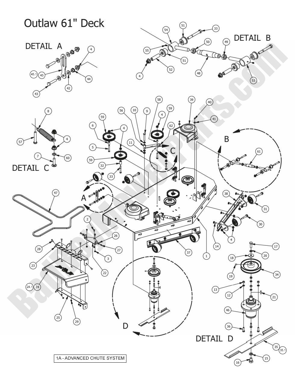 1244 - Bad Boy Mower Parts Lookup > 2015 > Outlaw XP > 61\" Deck Assembly