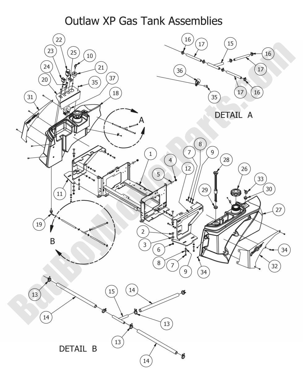 1237 - Bad Boy Mower Parts Lookup > 2015 > Outlaw XP > Fuel Tanks