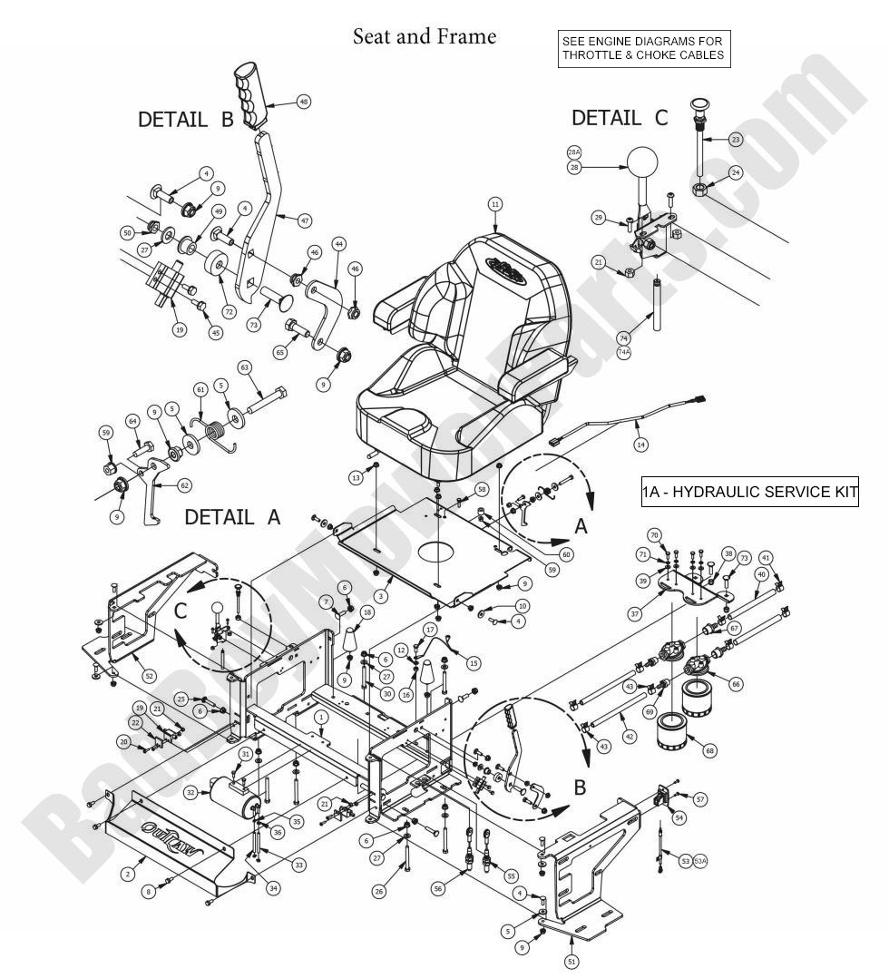 1240 - Bad Boy Mower Parts Lookup > 2015 > Outlaw XP > Seat Frame