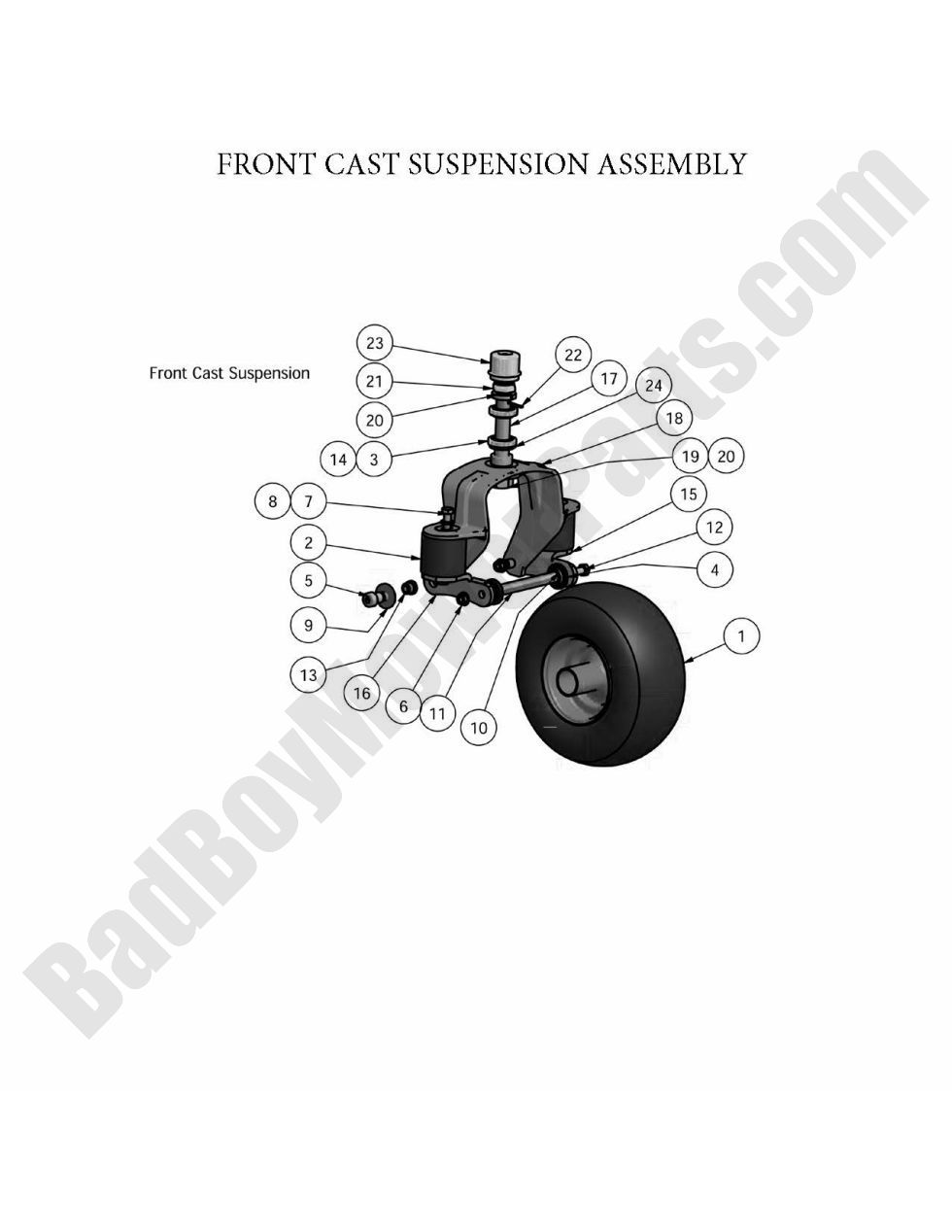 558 - Bad Boy Mower Parts Lookup > 2010 > Outlaw & Outlaw Extreme > Front Wheel w/ Suspension