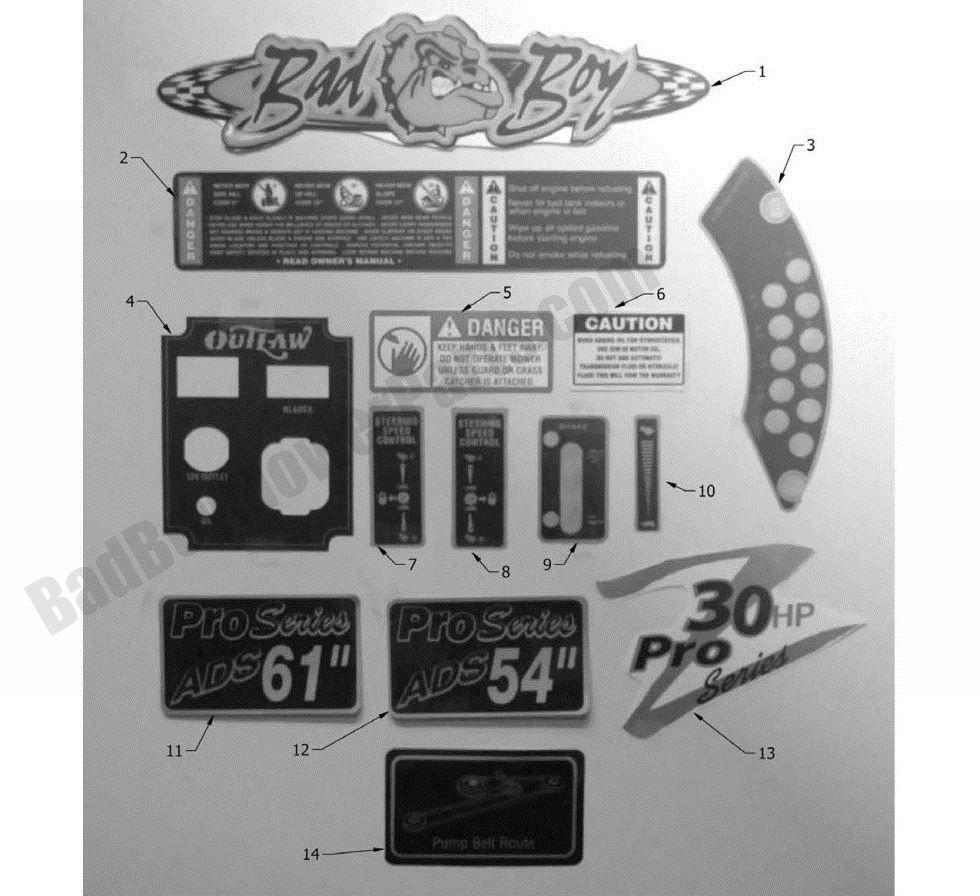 668 - Bad Boy Mower Parts Lookup > 2011 > Outlaw & Outlaw Extreme > Decals