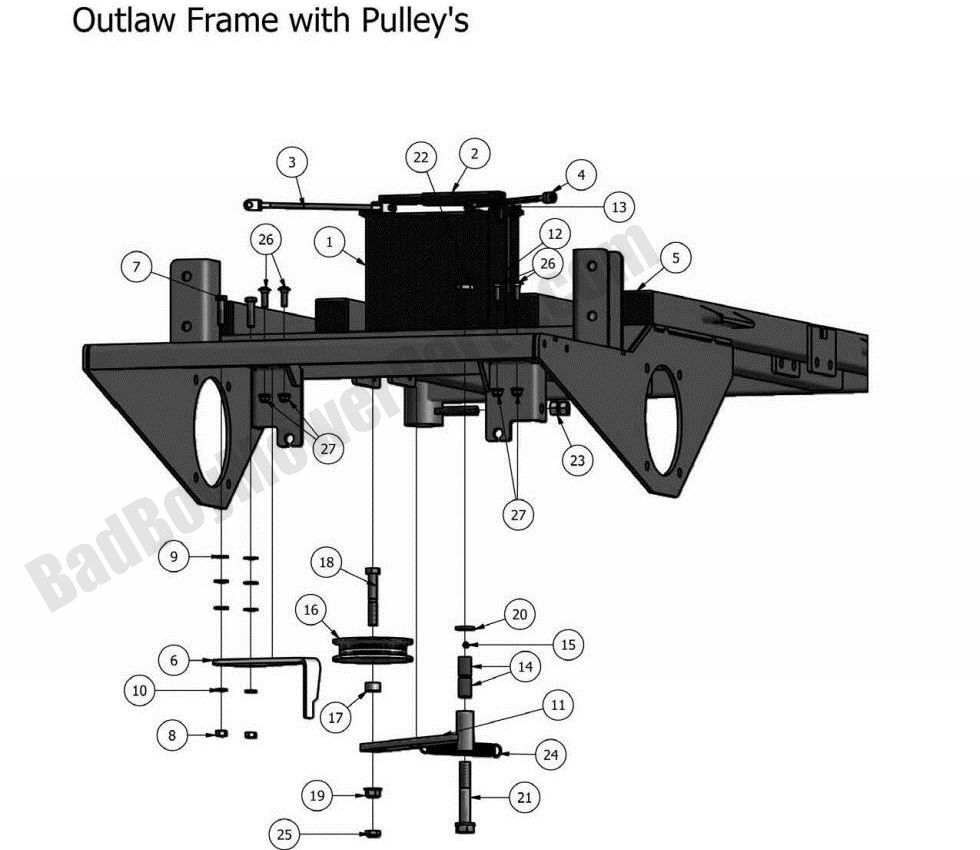 671 - Bad Boy Mower Parts Lookup > 2011 > Outlaw & Outlaw Extreme > Rear Pulley Assembly