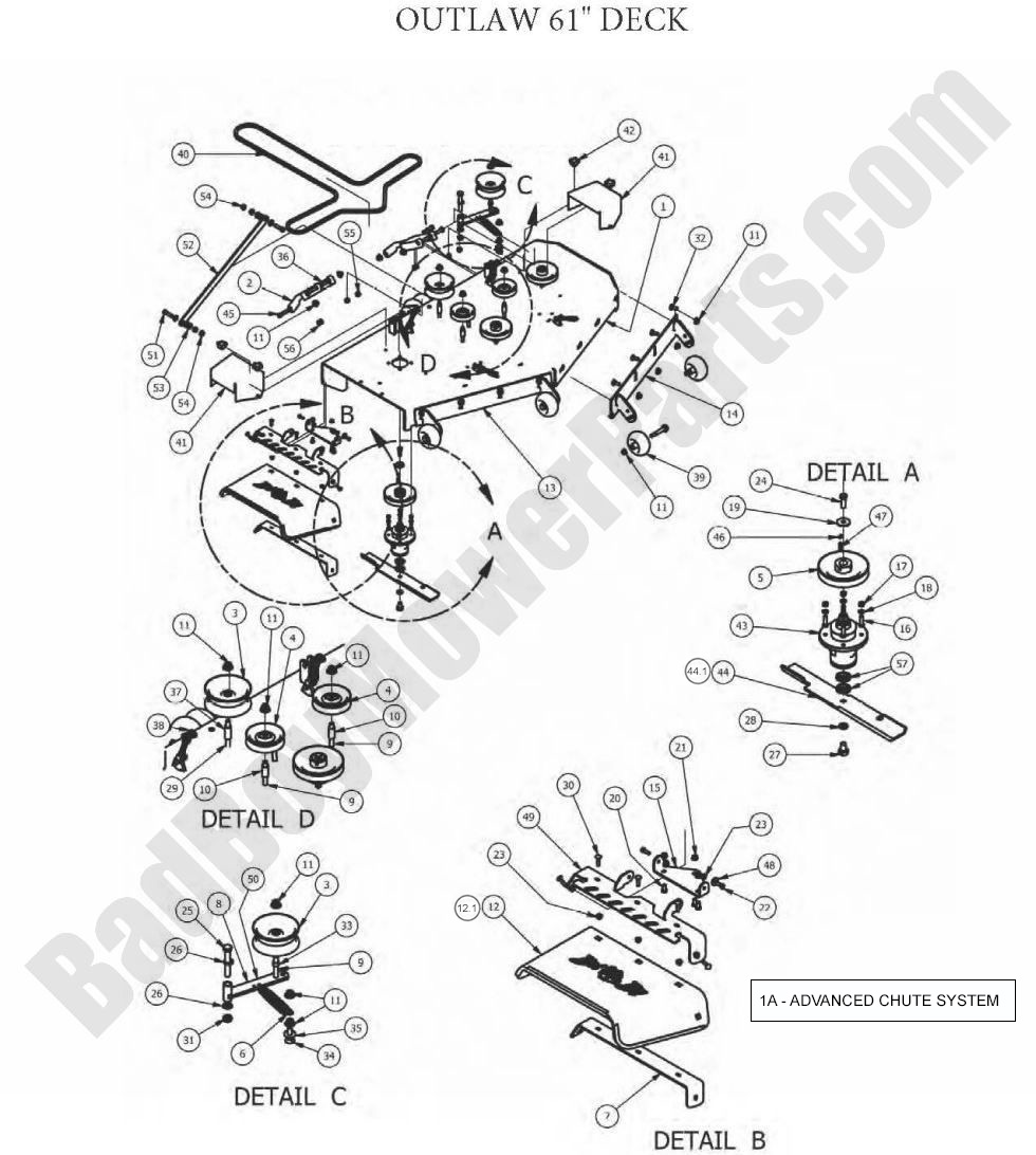 738 - Bad Boy Mower Parts Lookup > 2012 > Outlaw & Outlaw Extreme > 61\" Deck Assembly