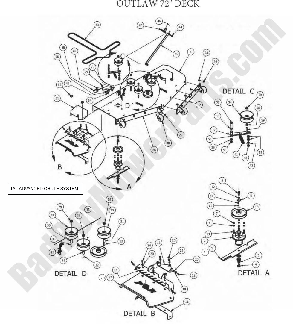 739 - Bad Boy Mower Parts Lookup > 2012 > Outlaw & Outlaw Extreme > 72\" Deck Assembly