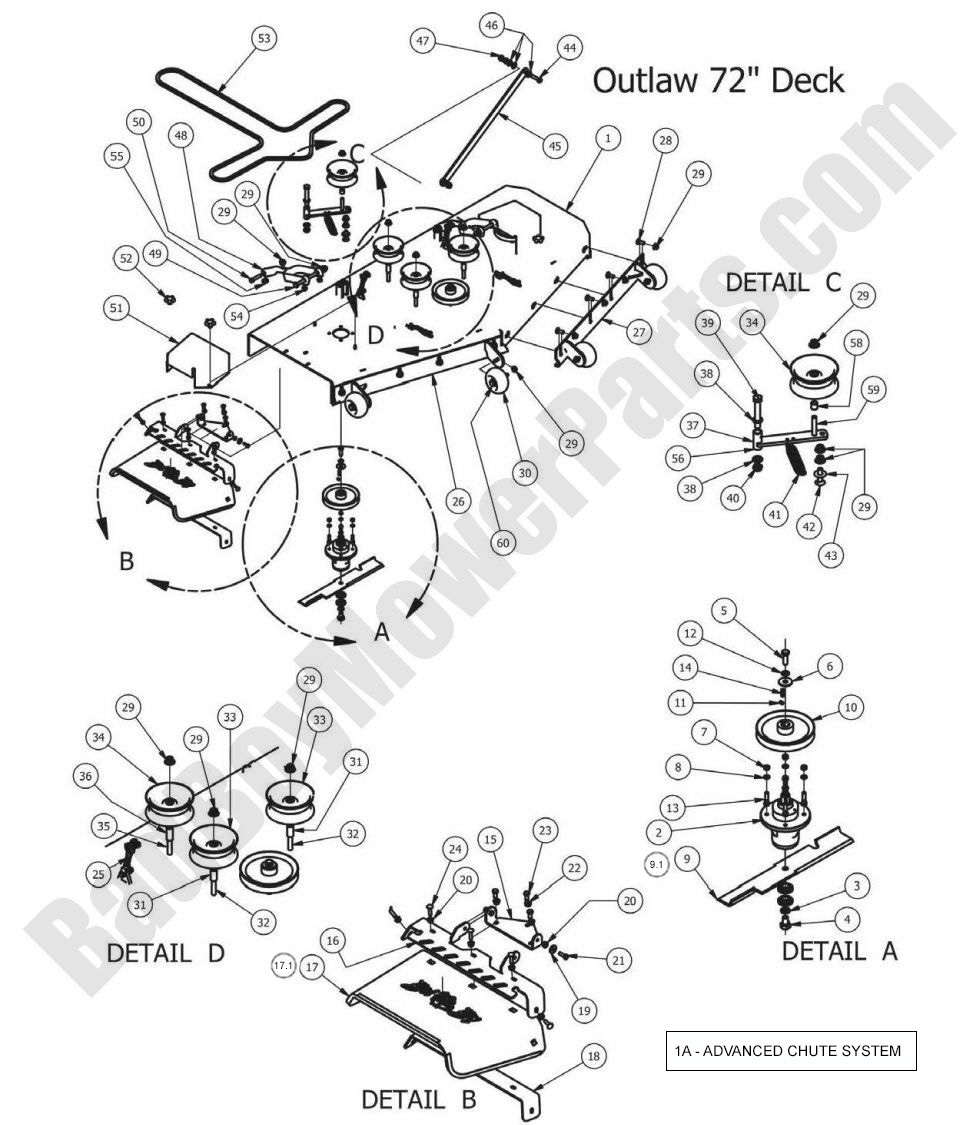 852 - Bad Boy Mower Parts Lookup > 2013 > Outlaw & Outlaw Extreme > 72\" Deck Assembly