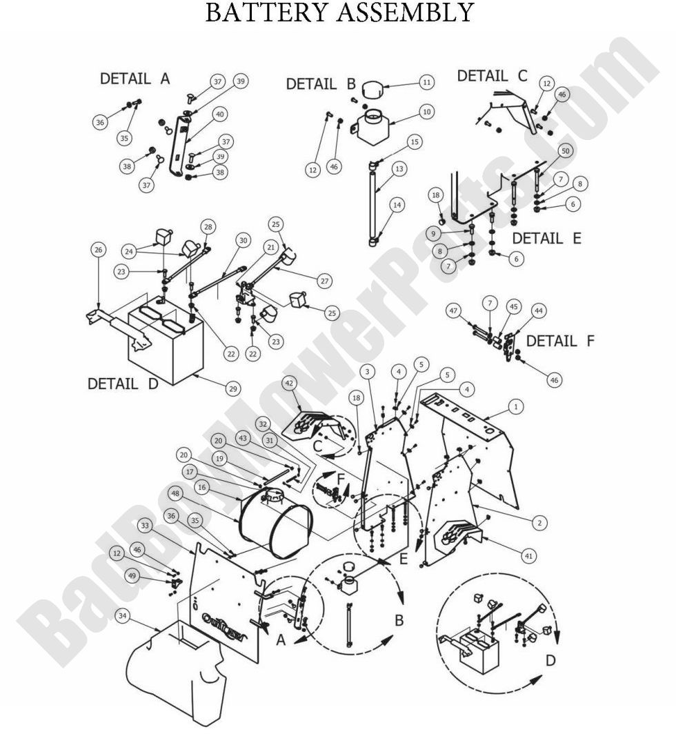 884 - Bad Boy Mower Parts Lookup > 2013 > Stand-On > Battery Assembly