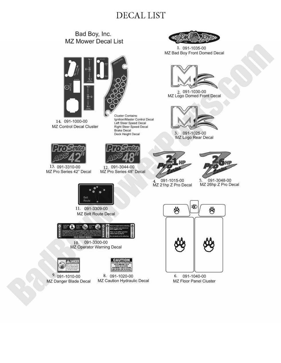 2010 MZ - Decal List