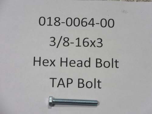 018-0064-00 - 3/8-16 x 3" Hex Head Bolt   | Free Shipping Over $100
