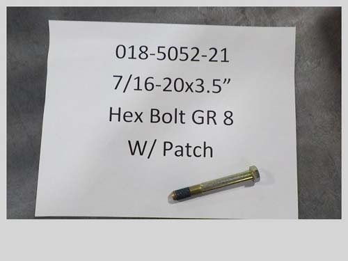 018-5052-21 - 7/16-20x3.5 Hex Bolt GR 8 W/ Patch