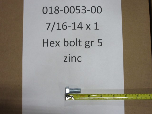018-0053-00 - 7/16-14 x 1 Hex Bolt  Zinc