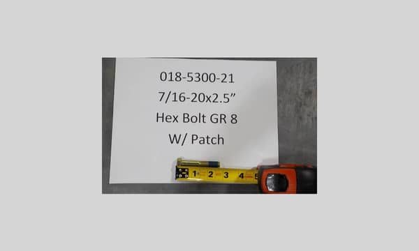 018-5300-21 - 7/16-20x2.5 Hex Bolt GR 8 W/ Patch