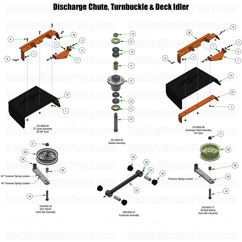 2026 Raider Discharge Chute Turnbuckle and Deck Idler Part Diagram