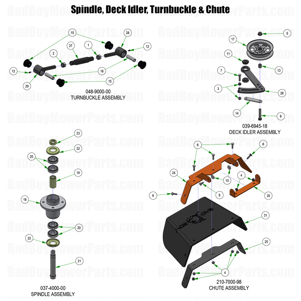 2026 Rogue Spindle, Idler, Turnbuckle, and Chute Detail Part Diagram