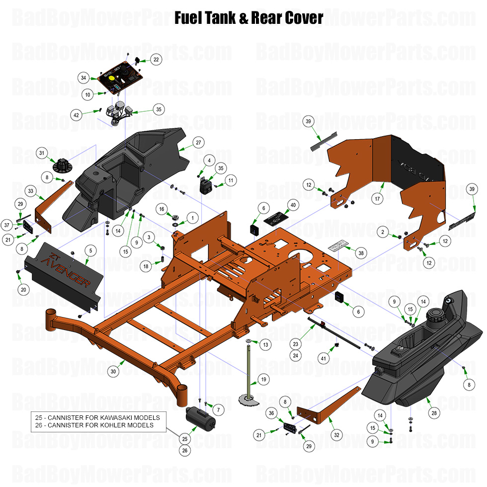 2026 ZT Avenger Fuel Tank and Rear Cover Part Diagram